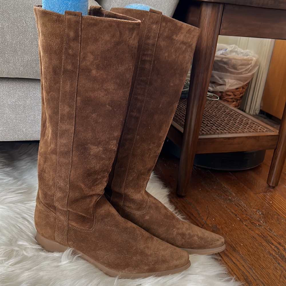 Suede Knee High Boots in Chestnut